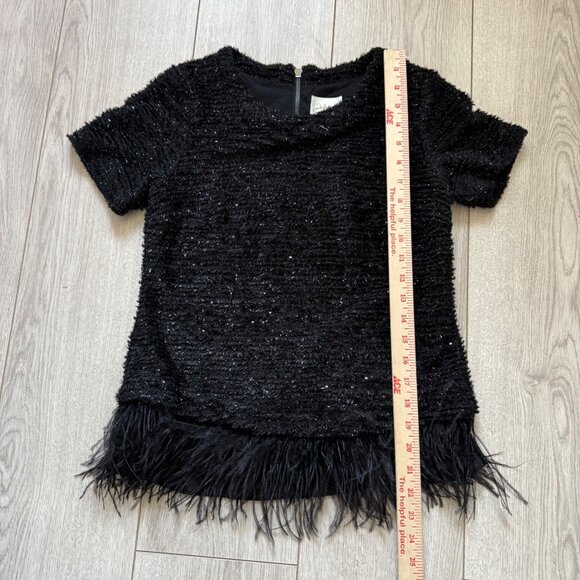 Anthropoloogie Deletta Black Textured Short Sleeve Top Feather Hem - Picture 4 of 8